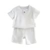 Baby Kids Girls Ubrania Boy Set Summer Toddler Boy Cotton TshirtShorts Linen Children Ostrocie Suits przez 1 do 8 lat 220615