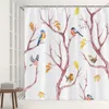 Rideaux de douche Birgure de salle de bain mignon oiseaux bleus sur arbre Branche feuilles vertes