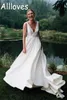 V Neck Simple Wedding Gowns Sexy Backless Sleeveless A Line Boho Garden Country Bridal Dresses Fashion Sweep Train Brides Robes de Mariée Bohemian CL0124