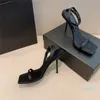 Diseñador- Zapatos de vestir para mujer Sandalias de moda de lujo Botones de metal 4.5cm / 7.5cm / 10cm Sandalias de tacón alto negro Tamaño 35-40