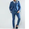Abiti da uomo blazer blu slim fit sloom smoking per matrimoni da 3 pezzi uomini formali con lana con custine di taglio di moda da uomo con lana canna da girovaso