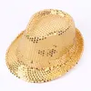 Chapeaux à large bord adulte et enfant unisexe brillant paillettes paillettes chapeau danse Fedora enfant casquette solide Jazz fête Costume 2 taille