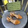 Leather Mid Heel Sandals Party Leather Women Metal Logo Classic Designer Sexy High Heels 7.5cm Suede Block Woman Shoes Size 34-42