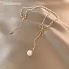 Koreansk ny trend Gold Bow Pearl Chain Luxury Zircon Pearl Butterfly Pendant Fashion Woman's Sweet Necklace Party Gift Jewelry