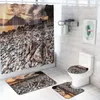 Classical Stone 4pcs set Shower Curtain Pedestal Rug Lid Toilet Cover Mat Bath Set Bathroom Curtains with 12 Hooks T200711