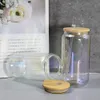 Sublimation 16oz Glasdose schillernde Farbglasbecher klare Regenbom-Gläser mit Bambusdeckel wiederverwendbarer Strohhalm holografische Farbe Biersaftdose