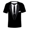 Camisa de verão de manga curta streetwear terno falso colete 3D moda engraçado terno falso smoking gravata borboleta 3D impresso camisetas masculinas 220407