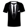 Sommar Kortärmad Streetwear Fake Suit Väst 3D T-shirt Mode Rolig Fake Suit Tuxedo fluga 3D-tryckta T-shirts för män 220407