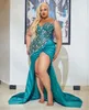 2022 Plus Size Arabische Aso Ebi Hunter Groene Mermaid Prom Dresses Kant Kralen Avond Formele Partij Tweede Ontvangst Verjaardag Engagement Glozen Jurk ZJ330