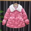 Girls Coat Winter 2021 Barn mode päls krage baby röda vinterjackor barn ner bomullsrock tjockare jacka j220718