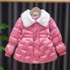 Ragazze Cappotto Inverno 2021 Bambini Moda Collo di Pelliccia Bambino Rosso Giacche Invernali Bambini Giù Cappotto di Cotone Giacca Più Spessa J220718