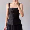 VGH Fajas negras Chalecos delgados para mujeres Cuello cuadrado Sin mangas Recto Sólido Sexy Camis Mujer Ropa de moda de verano 220325