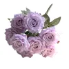 زهور الورد الاصطناعية نباتات أوراق الوردي حرير مزيف النباتات المنزل الديكور الأبيض باقة الخريف الورود الزهرة ديكور 220815