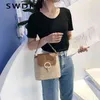 SWDF New Small Straw Bucket Bags For Women 2022 Summer Crossbody Bags Lady Travel Purses And Handbags Female Shoulder Simple Bag G220423