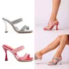 Nxy Sandals New Women's Shoes с высоким каблуком с двумя рядами полосатой полосатой цветовой шпильки квадратная квадратная мода женщина