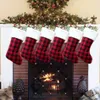 Bas de Noël Cadeaux de Noël Sacs de bonbons Rouge Noir Chaussettes à carreaux Ornement Bonne année Décorations pour la maison