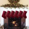 Kerstkousen Xmas Gifts Candy Bags Red Black Plaid Socks Ornament Happy New Year Home Decorations