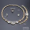 Clear Crystal Heart Shape Pendant Gold Color Necklace Sets for Bride Earrings Ring Elegant Bridal Bracelet for Women