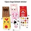 12 takım Çiftlik Hayvan Hediye Çanta Çiftlik Tema Doğum Günü Partisi Favor Bebek Duş Malzemeleri Sticker Ile Goody Şeker Çanta Tedavi 220420