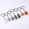 자연 Raw Stone Fluorite Amethyst Key Rings Keychains 보석 석영 구연화 불규칙 석재 펜던트 매력 키링 자동차 장식 Keychain Keyholder