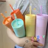 1pc tumblers نحيف كوب باستيل باستيل ملون ملون من البهلوان مع الأغطية والقش 16 أوقية قش بلاستيكي مزدوج الجدار