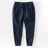 Herenbroek mannen linnen linnen enkellengte trekstring elastische taille bosje voet vaste kleur vintage casual broek mannelijk wild