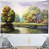 Tapisserie rétro couleur peinture à l'huile, tapis mural suspendu, rivière forêt, décor de dortoir Hippie
