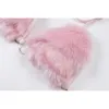 Fluffy Faux Fur Pink Bra Crop Top Sexy Festival Rave Halter Women Party Club Summer Beach Backless Bandage Bralette Camis 220325