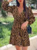 Celmia kvinnor 2022 mode zebra mönster miniklänning sexig v-hals dragsko hög midja sundress trendiga streetwear party vestidos 7 g220510