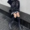 Houzhou Mall goth gótico rendas rendas mini saias womens harajuku fada grunge preta saia plissada japonês lolita streetwear 220317