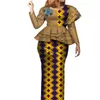 Bintarealwax Moda Manga Longa Dois Peça Vestido Dashiki Patchwork Top e Saias Roupas África Bazin Tecido Plus Size Mulheres Saia Set Wy7905