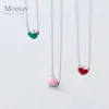 Chains Modian Real 925 Sterling Silver Red Pink Green Enamel Hearts Pendant Necklace For Women Statement Fine Jewelry CollarChains Heal22