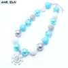 MHS.SUN 2PCS Fashion Blue Kids Chunky Necklace Snow Flower Girls Children Bubblegum Beads Toddler Jewelry W220423