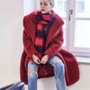 Qingwen Winter Clothing Women Thick Warm Oversized Long Lamb Fur Coat Pink Teddy Bear Coat Outerwear Jacket 2021 Parka L220725