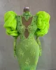 Stock! Plus Size Arabic Aso Ebi Green Mermaid Prom Dresses High Neck lace beaded long sleeve Evening Party Second Reception Birthday Engagement Gowns