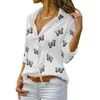 Kadın Bluzlar Kadın Gömlekleri İlkbahar/Yaz Casual Uzun Kollu V Yaka Bayanlar Düğme Üstü Gevşek Gömlek Moda Kadınlar Kelebek Baskı