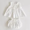 Kleidung Sets Sommer Nette Weiße Baumwolle Baby Mädchen Top + Shorts Rosa Zwei-stück Set 3 6 9 12 18 24 monate Kleinkind Säuglings Kleidung OBS214806