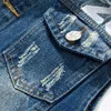 Herrvästar rippade blå denim väst mode patch designs cowboy frayed jeans ärmlösa jackor punk motorcykel waistcoat hane tan kare22