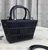 Trend Mag basket totes hollow design Alphabet-print leather small Handbag Adjustable shoulder strap handle Internal zip pocket Shopping Bag Shoulder Bags