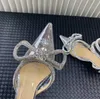 Sandales habillées Soirée Slingback PVC Satin Bow Pumps Talons de 6,5 cm Crystal-Embellishments strass chaussures bobine Sandale à talon pour femme pantoufle taille42