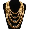 Top Quality 6-18 mm de large Gold en acier inoxydable Cuban Miami Colliers de chaîne CZ Zircon Box Big Bijoux lourds240h