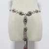 Belts 1pcs 125CM Fashion Retro Western Concho Turquoise Stone Belt Round ShapeLong Waist Chain Link For Women Dress Plants DOM103Belts
