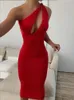 Kliou klippa ut sexiga midnatt clubwear maxi klänningar solid en axel födelsedag outfit för kvinnor slim bodycon party klänning 220406