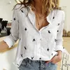 Women's Blouses & Shirts Women Cotton Line Shirt Casual Turn Down Collar Long Sleeve Print Chic Sexy Buttons Womens Tops And