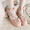 Kadınlar Elbise Ayakkabı 2022 Yeni Kadın Ayakkabıları Artı Boyut 22-28cm Feet Uzunluk Dantel Yay Tokalı Sevimli Lolita Kızlar Karikatür Ayı İnci Mary Jane 220607