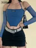 Nibber basic sweet sling crop top per donna Tshirt moda casual streetwear Costine in maglia Patchwork top a manica lunga Tee femminile 220408