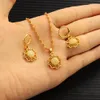 Collier pendentif tournesol pour femmes, chaîne, boucle d'oreille, bijoux en or jaune massif 24 carats