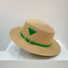 Wide Brim Hats Summer Travel Flat Top Straw Hat With Leather Buckle Women's Sun Visor Cap Creative Personality Inverted Triangle Label S