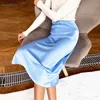 Mnealways18 Solid Purple Satin Silk Skirt Women High Waisted Summer Long Elegant Ladies Office s Midi Spring 220317