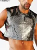 Incerun Fashion Men Tank Tops 1 Patchwork Parlak Oneeck kolsuz mahsul üstleri Sokak Giyim Partisi Gece Kulübü Yelekleri 7 220527